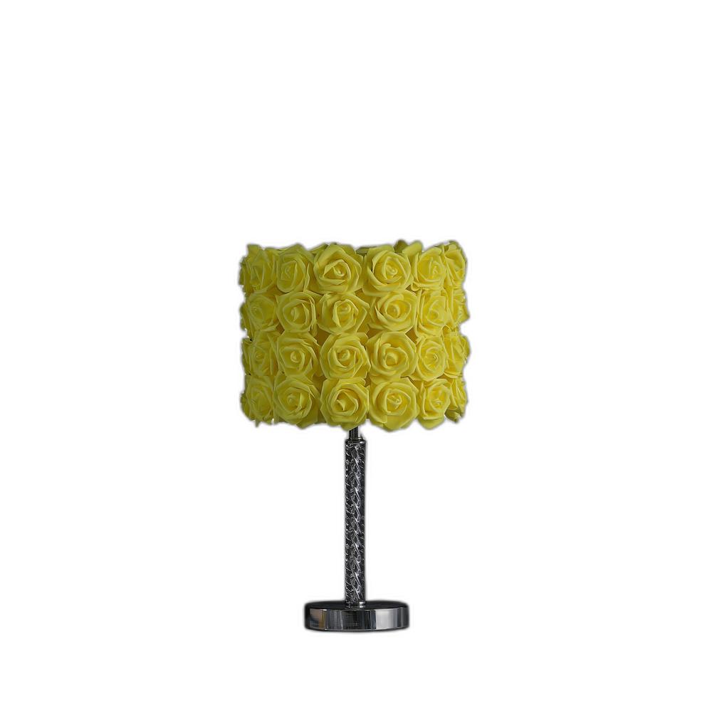 18” Yellow Roses Acrylic And Metal Table Lamp. Picture 3