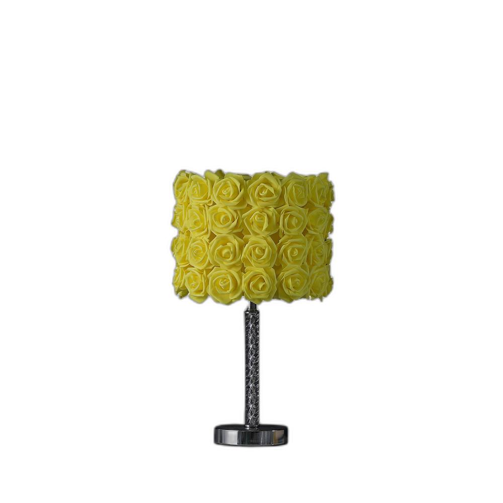 18” Yellow Roses Acrylic And Metal Table Lamp. Picture 4