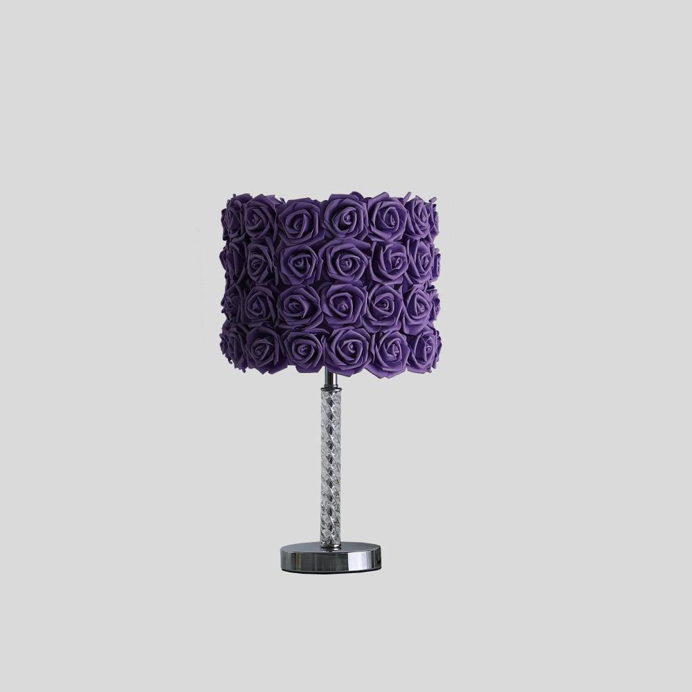 18” Lavender Roses Acrylic And Metal Table Lamp. Picture 1