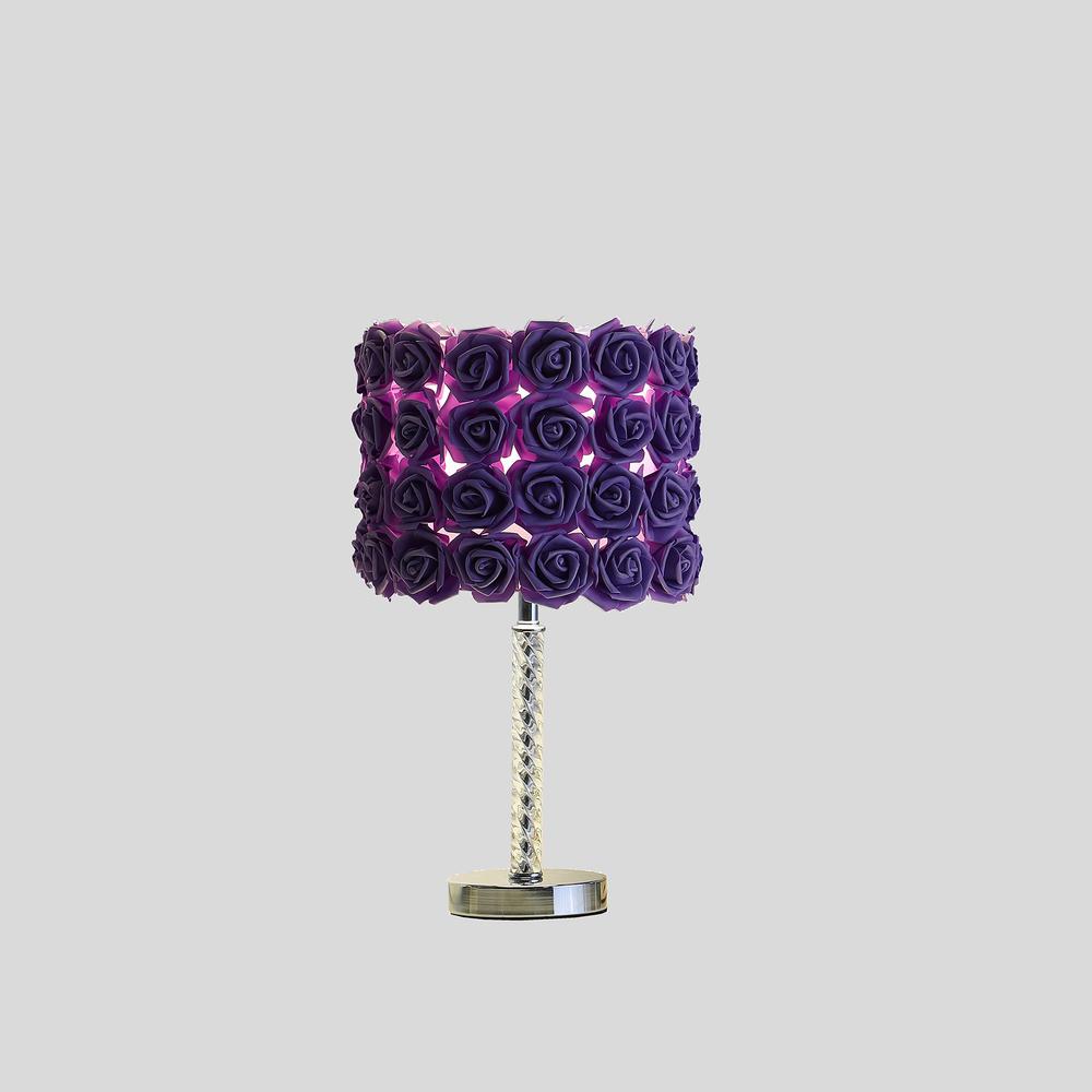 18” Lavender Roses Acrylic And Metal Table Lamp. Picture 2