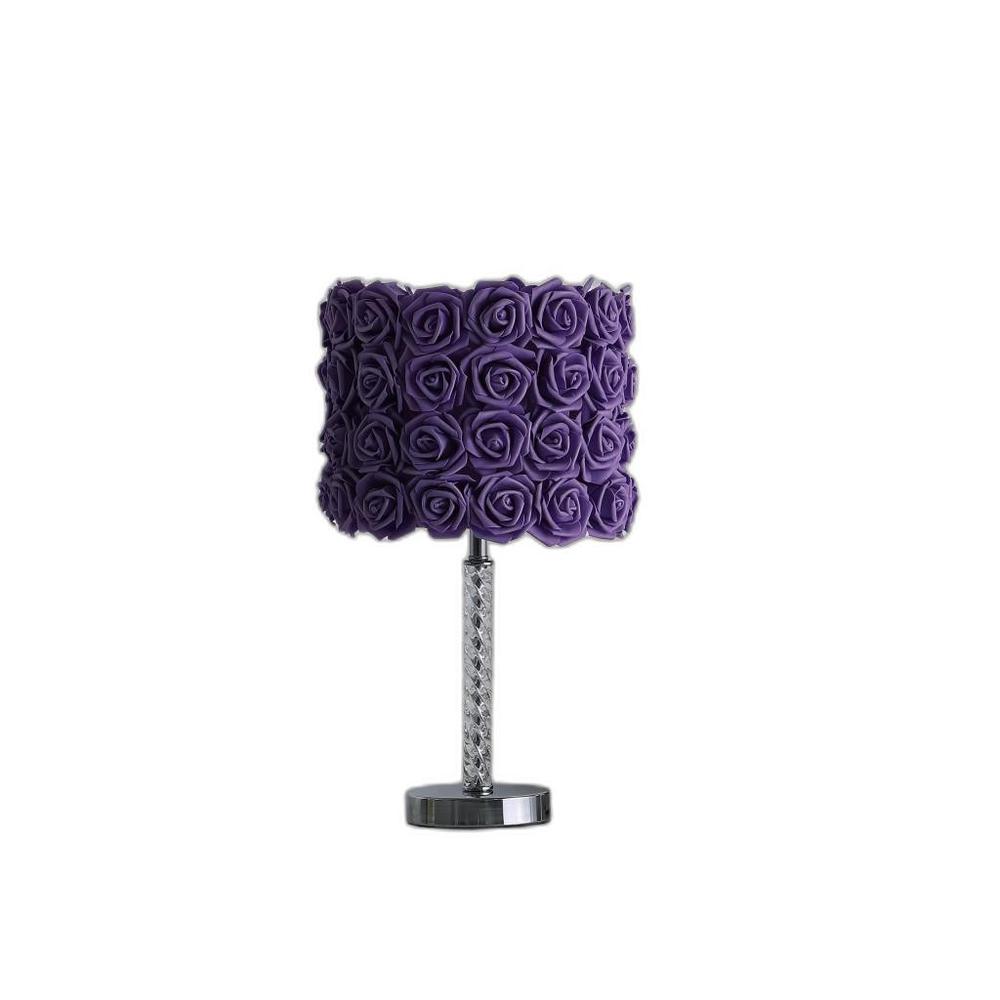 18” Lavender Roses Acrylic And Metal Table Lamp. Picture 3