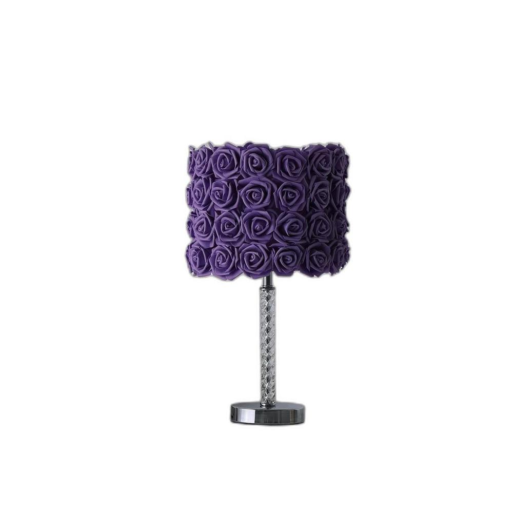 18” Lavender Roses Acrylic And Metal Table Lamp. Picture 4