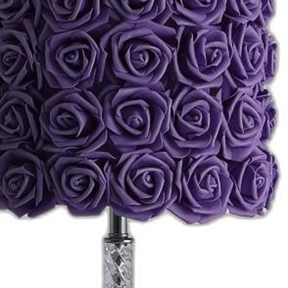 18” Lavender Roses Acrylic And Metal Table Lamp. Picture 6