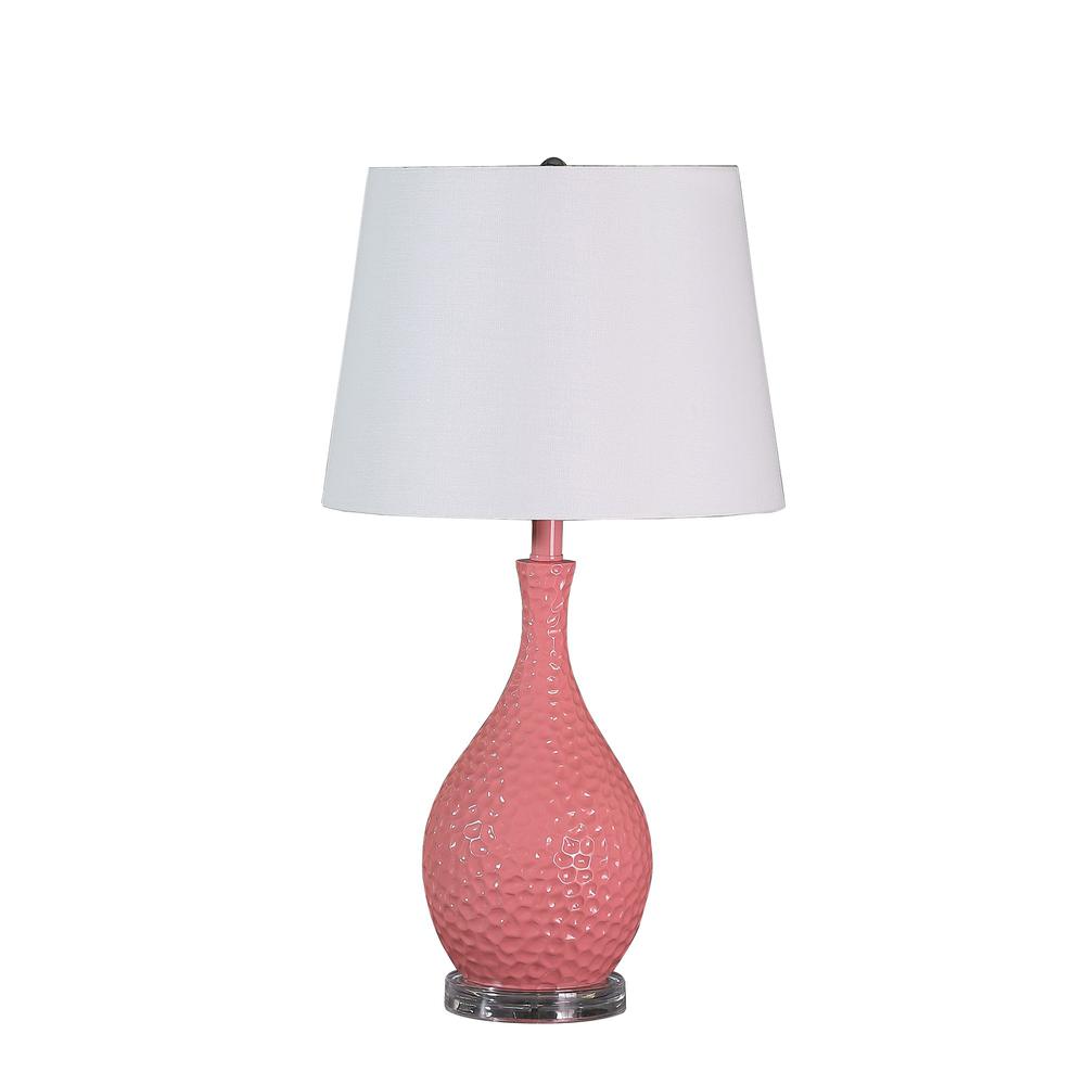 28" Pink Hammered Urn Table Lamp With White Tapered Drum Shade. Picture 1