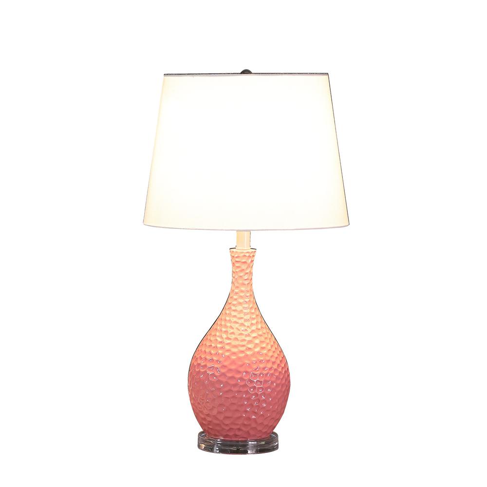 28" Pink Hammered Urn Table Lamp With White Tapered Drum Shade. Picture 4