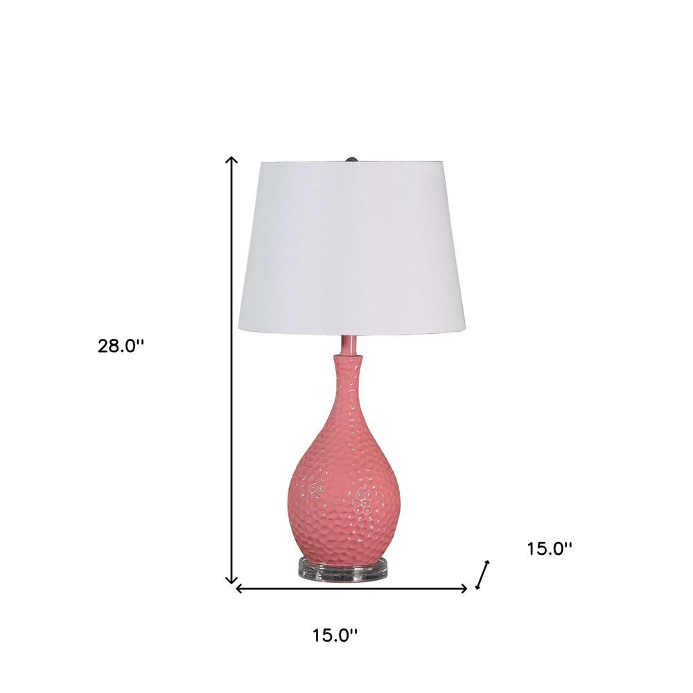 28" Pink Hammered Urn Table Lamp With White Tapered Drum Shade. Picture 5