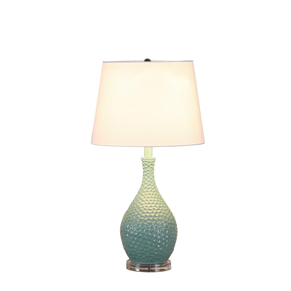 28" Aqua Hammered Urn Table Lamp With White Tapered Drum Shade. Picture 4
