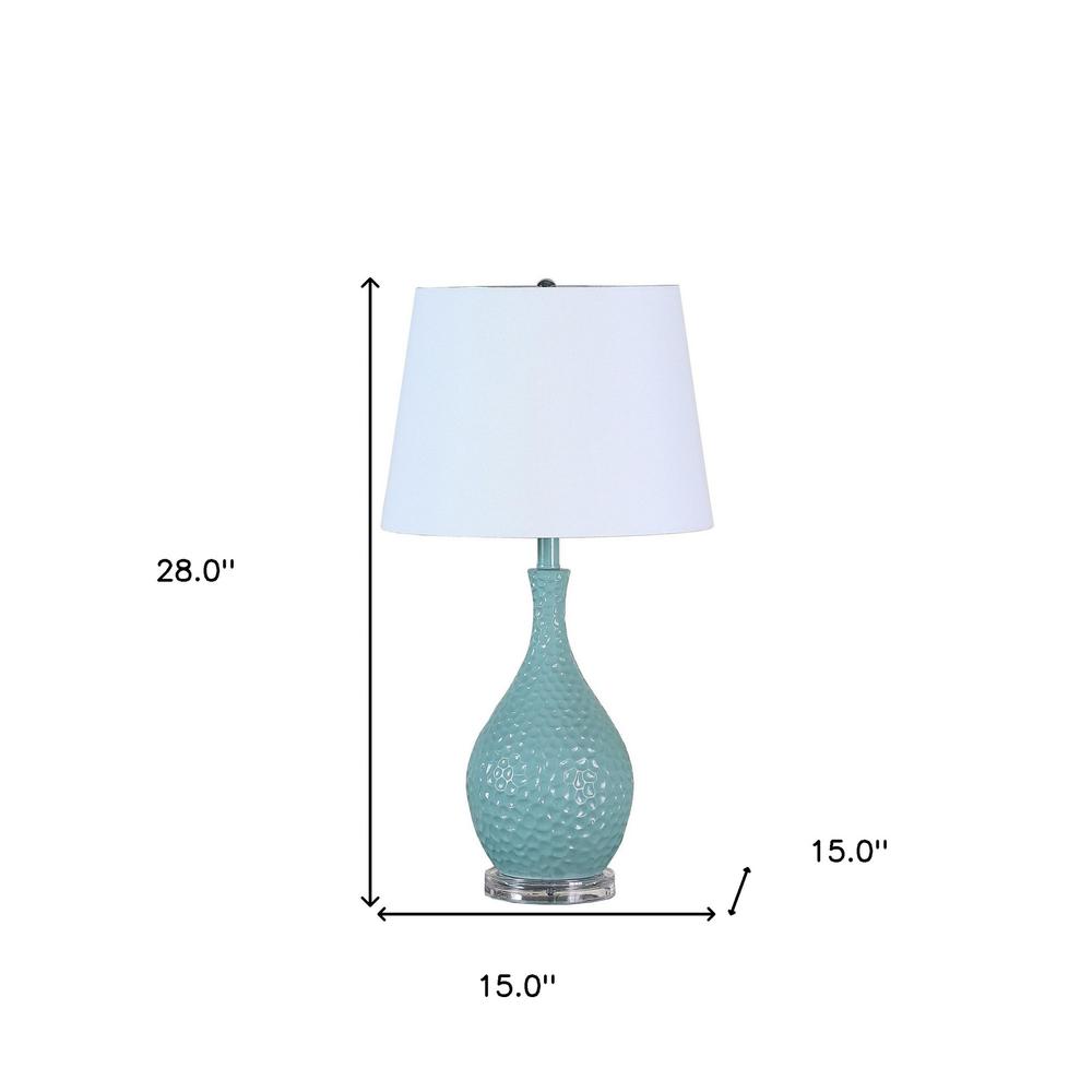 28" Aqua Hammered Urn Table Lamp With White Tapered Drum Shade. Picture 5