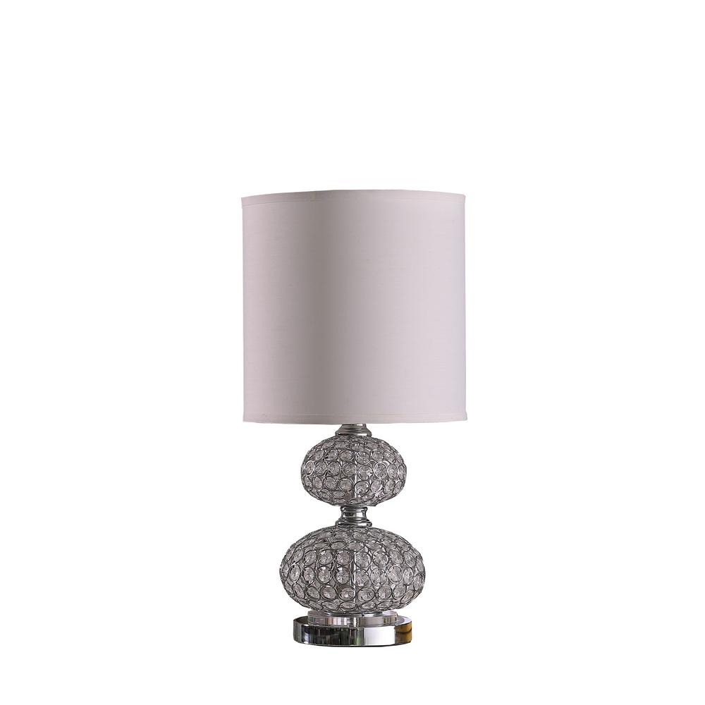 24" Chrome and Faux Crystal Double Orb Table Lamp With White Classic Drum Shade. Picture 1