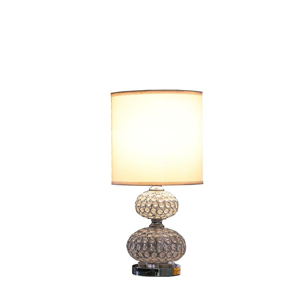 24" Chrome and Faux Crystal Double Orb Table Lamp With White Classic Drum Shade. Picture 4
