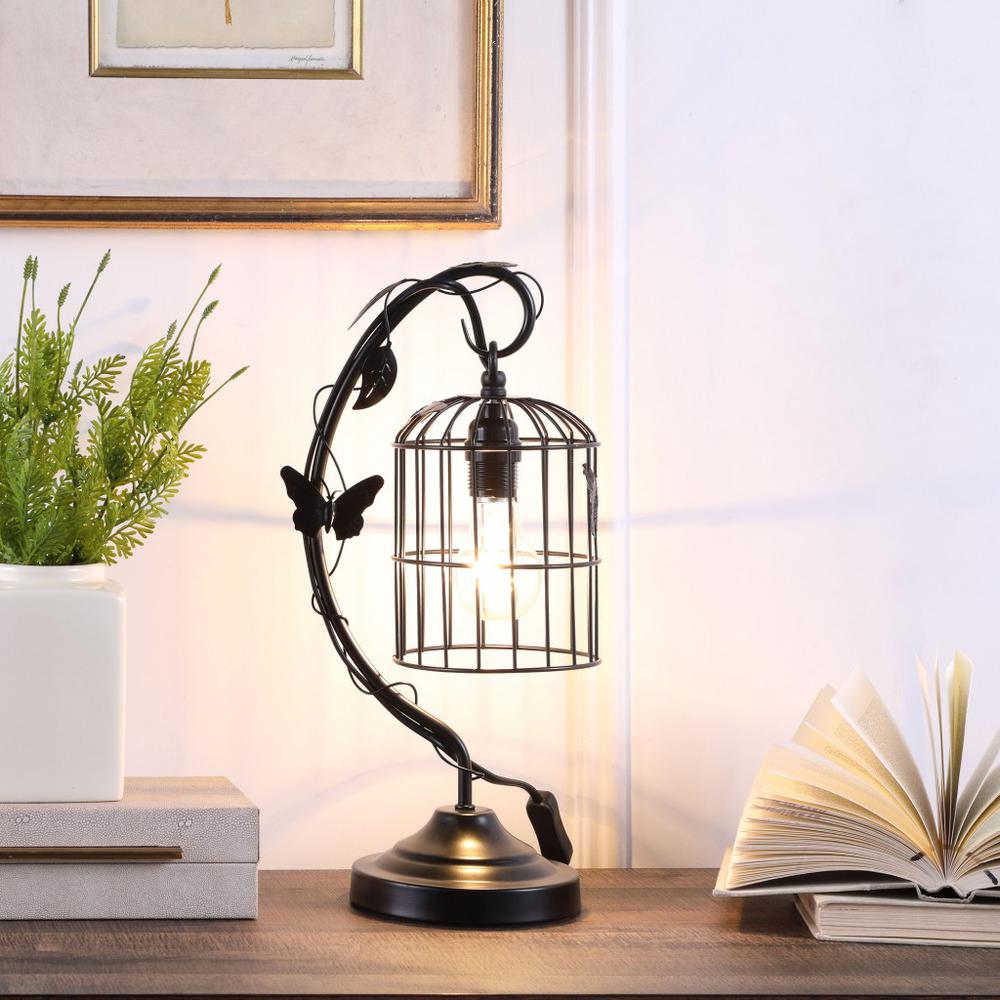 18” Modern Black Butterfly Cage Table Lamp. Picture 3