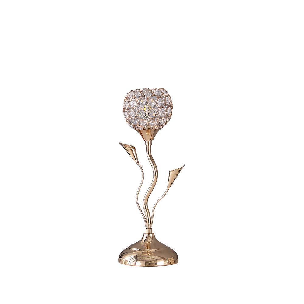 14” Glam Rose Gold and Bling Flower Metal Table Lamp. Picture 1