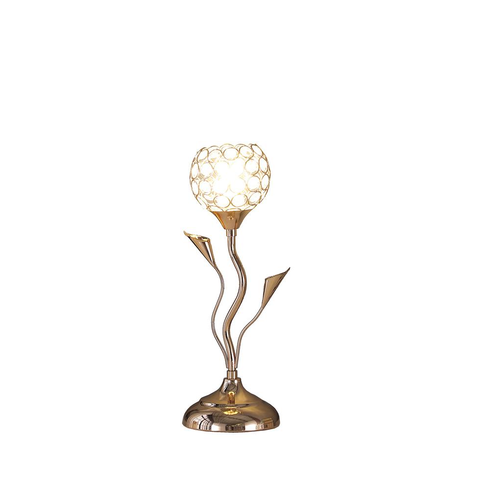 14” Glam Rose Gold and Bling Flower Metal Table Lamp. Picture 4