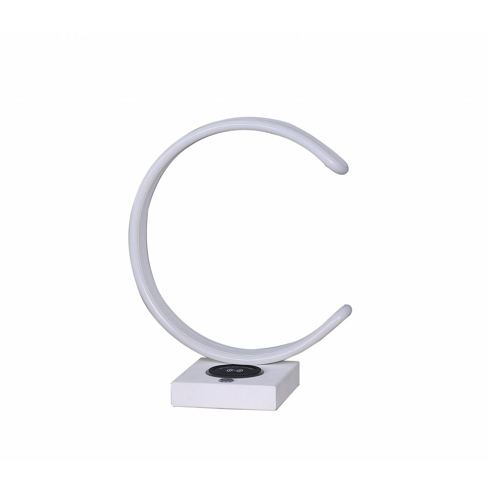14" White Metal LED with USB Wireless Charger Table Lamp. Picture 1