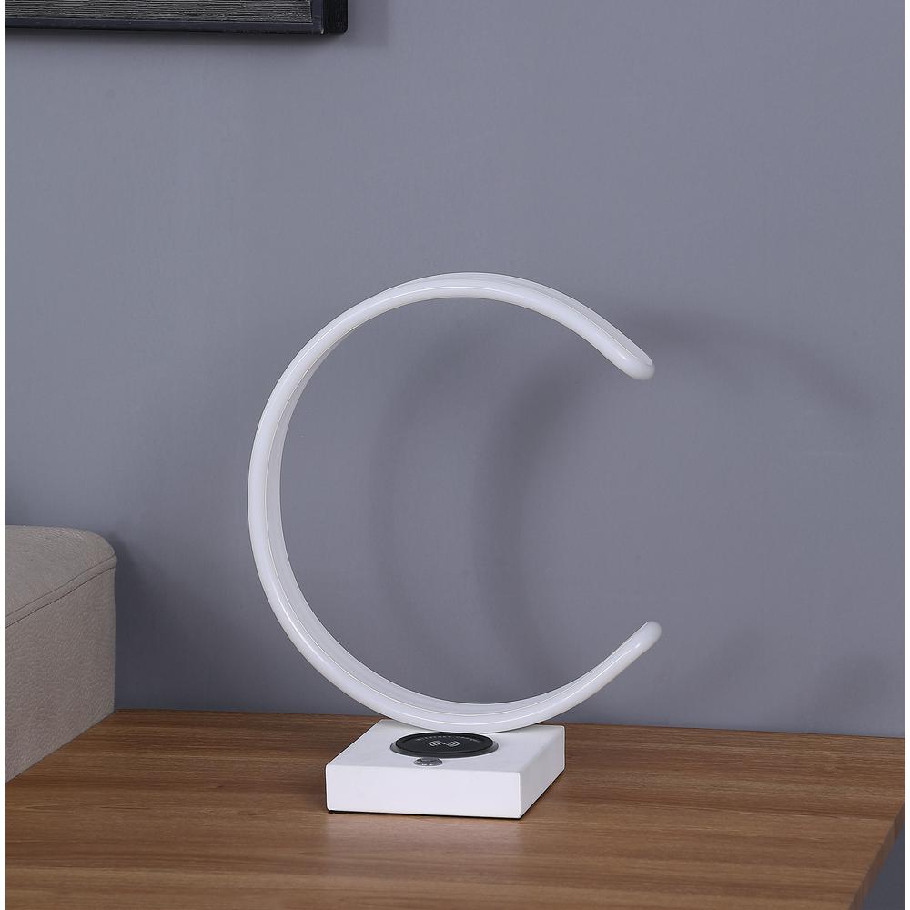 14" White Metal LED with USB Wireless Charger Table Lamp. Picture 2