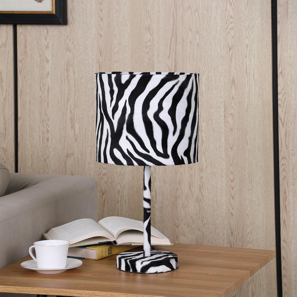 19” Modern Faux Zebra Print Suede Table Lamp. Picture 2