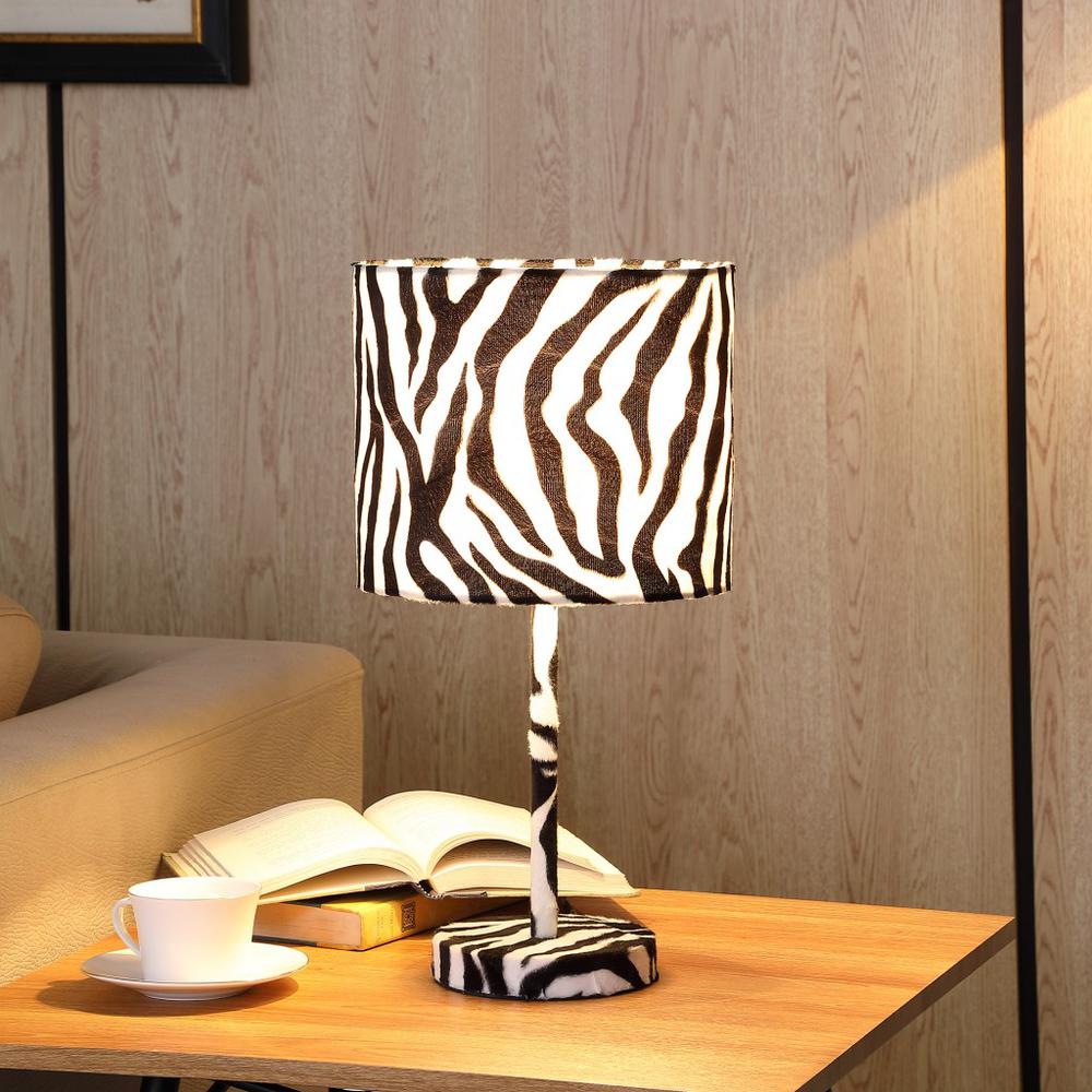 19” Modern Faux Zebra Print Suede Table Lamp. Picture 3