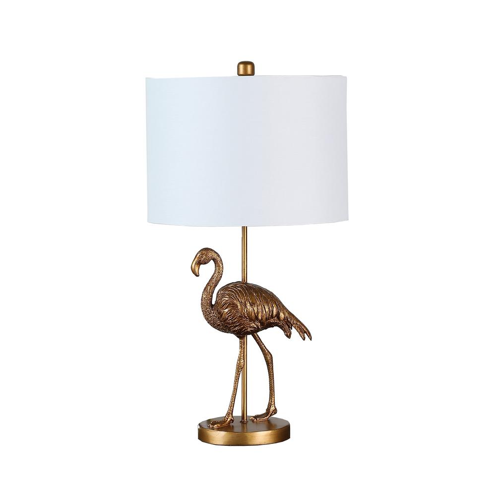 26” Antiqued Gold Resin Flamingo Table Lamp. Picture 1