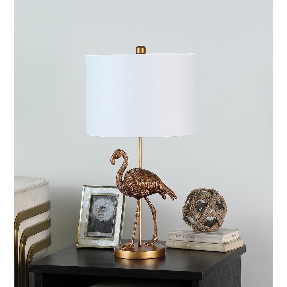 26” Antiqued Gold Resin Flamingo Table Lamp. Picture 2