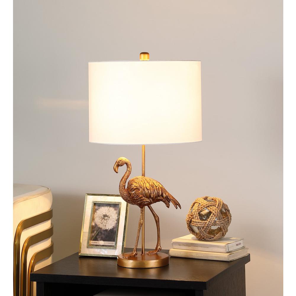 26” Antiqued Gold Resin Flamingo Table Lamp. Picture 3