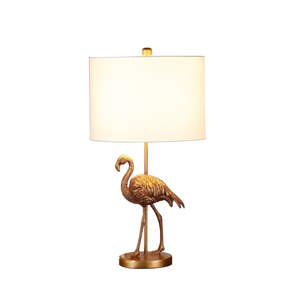 26” Antiqued Gold Resin Flamingo Table Lamp. Picture 4