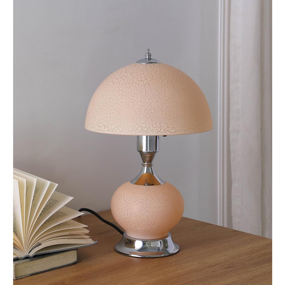 24” Pale Pink Crackle Glass Table Lamp with Nightlight. Picture 3