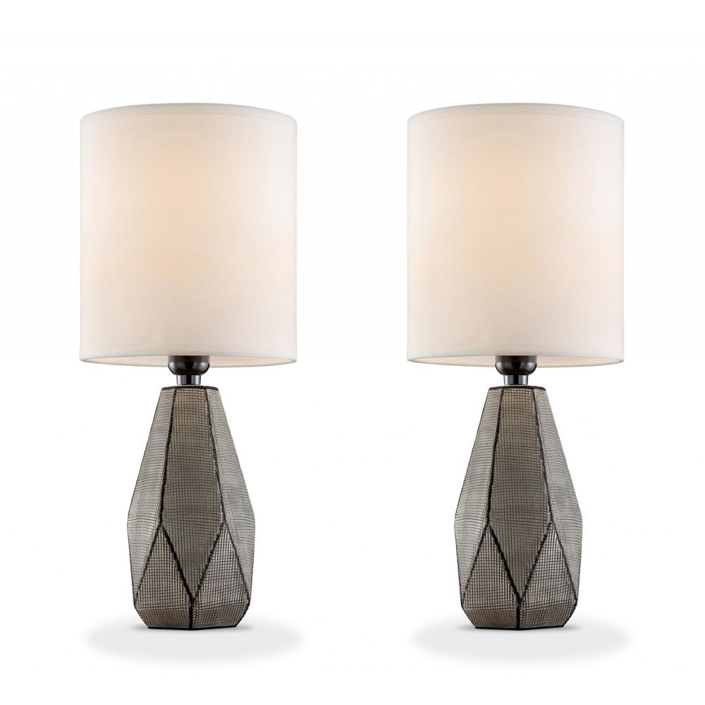Set of Two Grey and Black Faceted Table Lamps. Picture 1