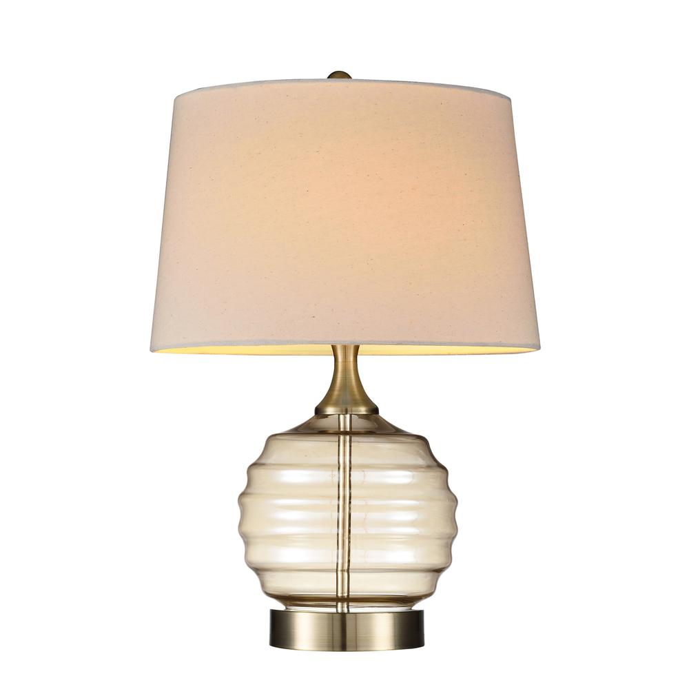 Textured Glass Table Lamp with Cream Fabric Shade. Picture 1