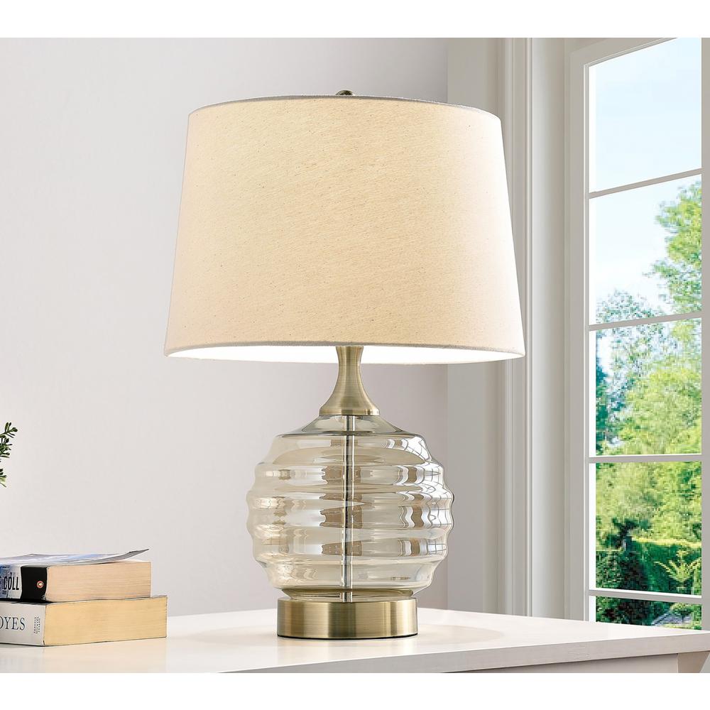 Textured Glass Table Lamp with Cream Fabric Shade. Picture 2