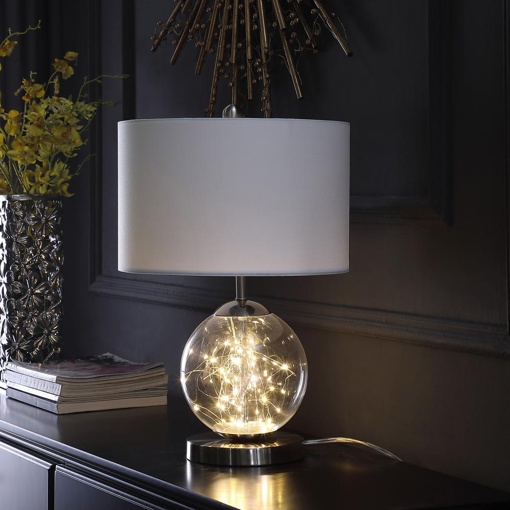 21" Translucent Glass Globe LED Table Lamp With White Drum Shade. Picture 5