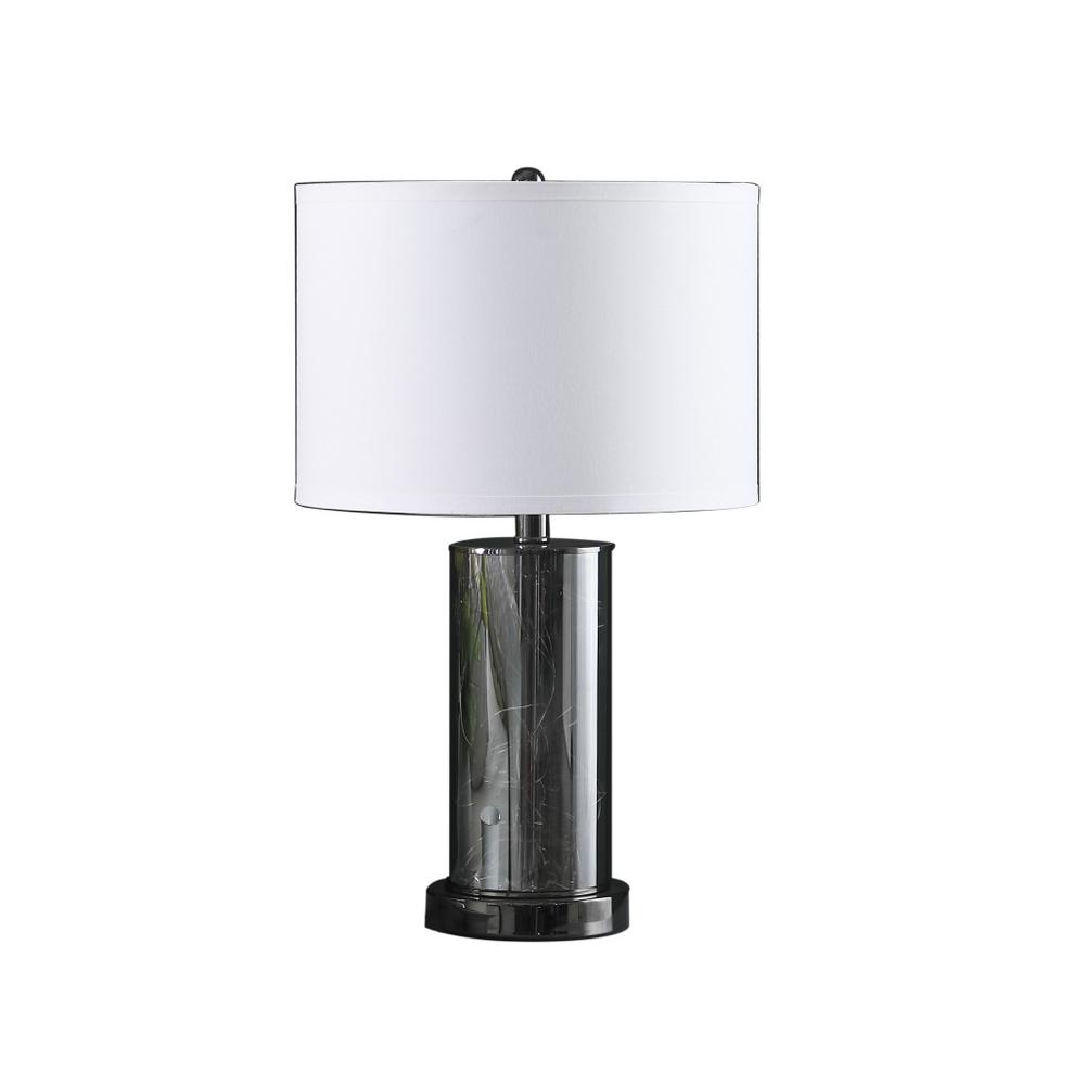 21" Glass LED Cylinder Table Lamp with Nightlight and White Drum Shade. Picture 1