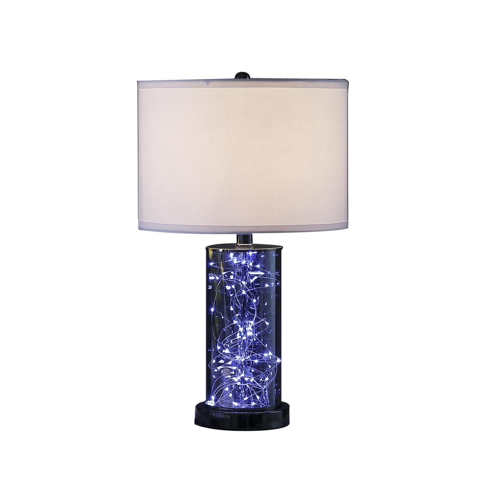 21" Glass LED Cylinder Table Lamp with Nightlight and White Drum Shade. Picture 2