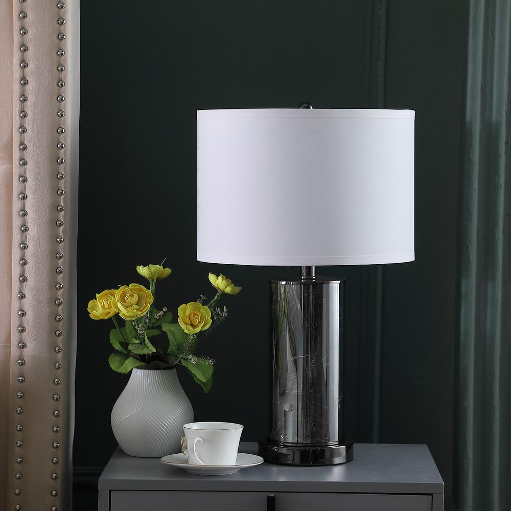 21" Glass LED Cylinder Table Lamp with Nightlight and White Drum Shade. Picture 3