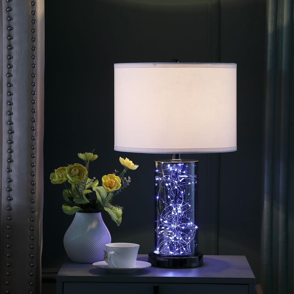 21" Glass LED Cylinder Table Lamp with Nightlight and White Drum Shade. Picture 4