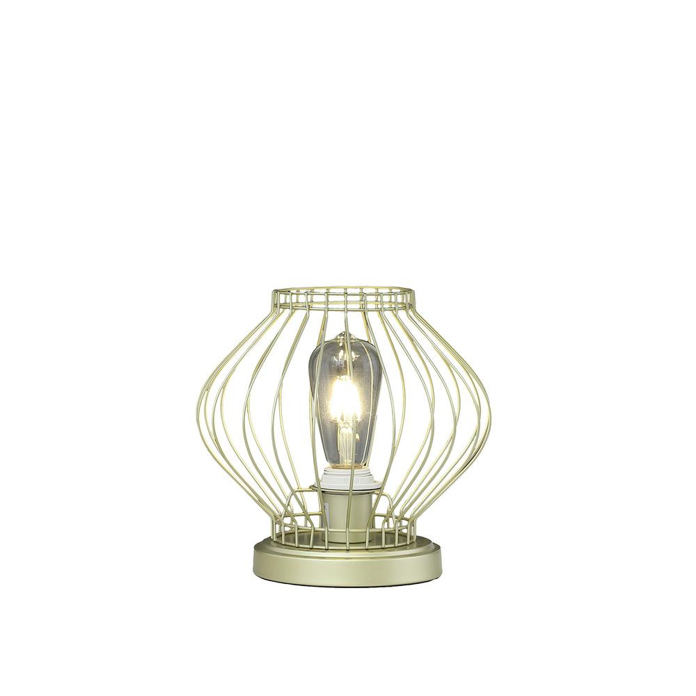 10” Industrial Gold Metal Open Cage Table Lamp. Picture 2