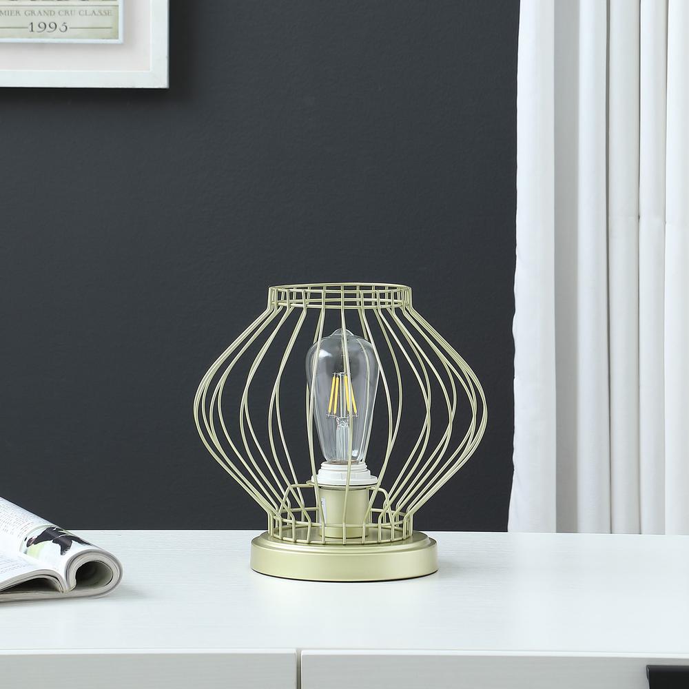 10” Industrial Gold Metal Open Cage Table Lamp. Picture 4