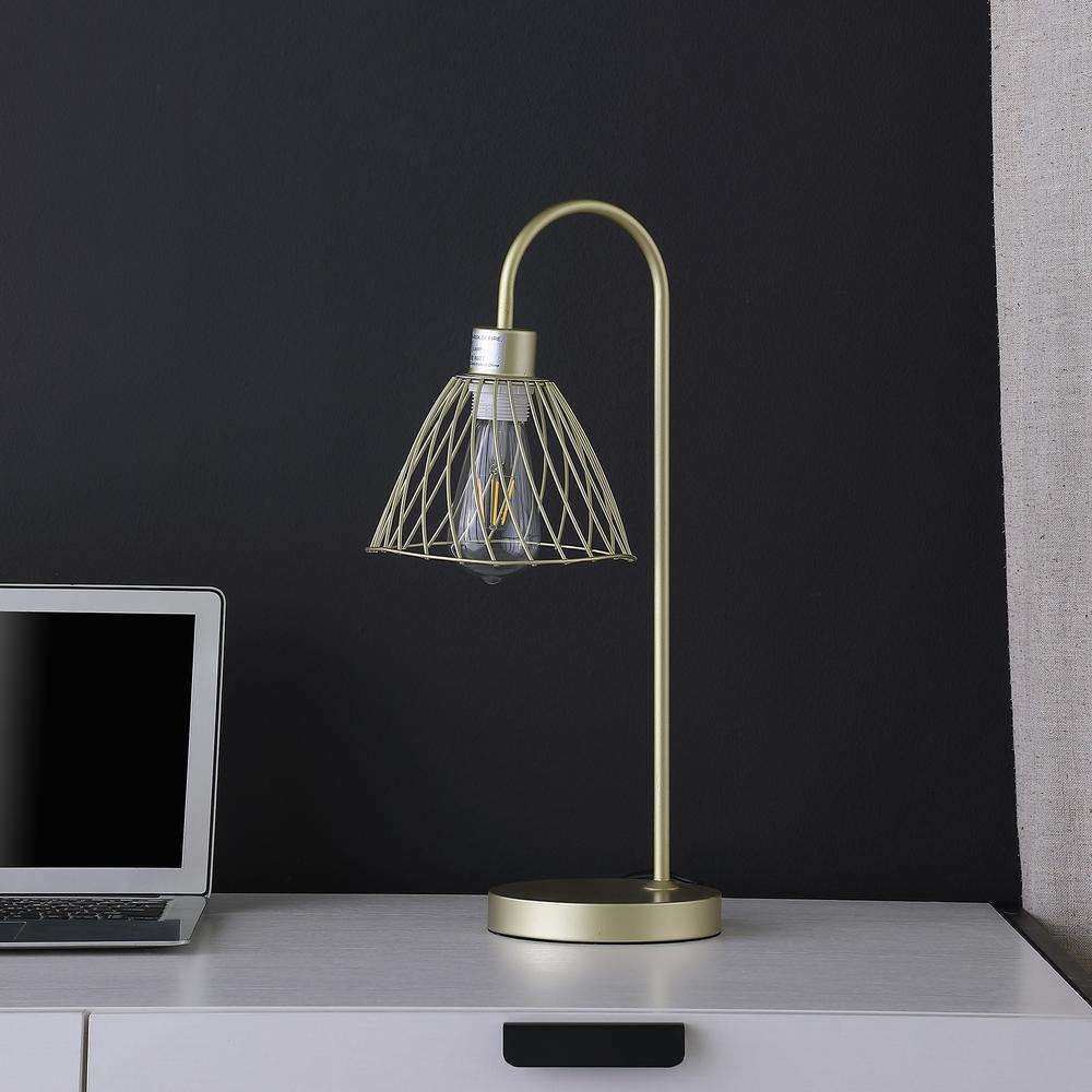 21” Industrial Satin Gold Cage Metal Table Lamp. Picture 4