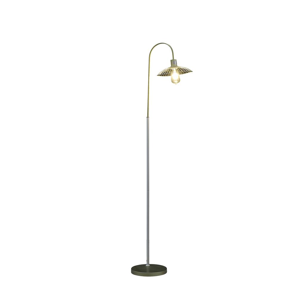 64" Gold and Arched Floor Lamp With Metal Cage Shade. Picture 1