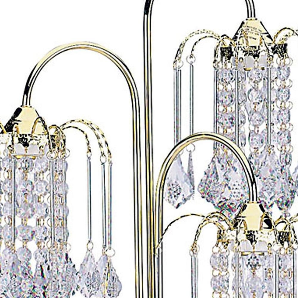 34" Gold and Faux Crystal Three Light Chandelier Table Lamp. Picture 5
