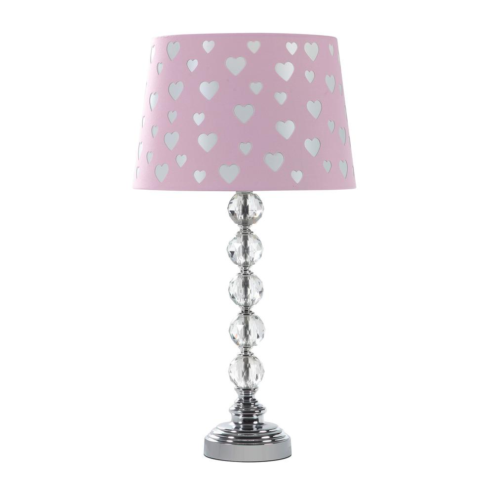 22" Crystal With Pink And White Dot Shade Table Lamp. Picture 1