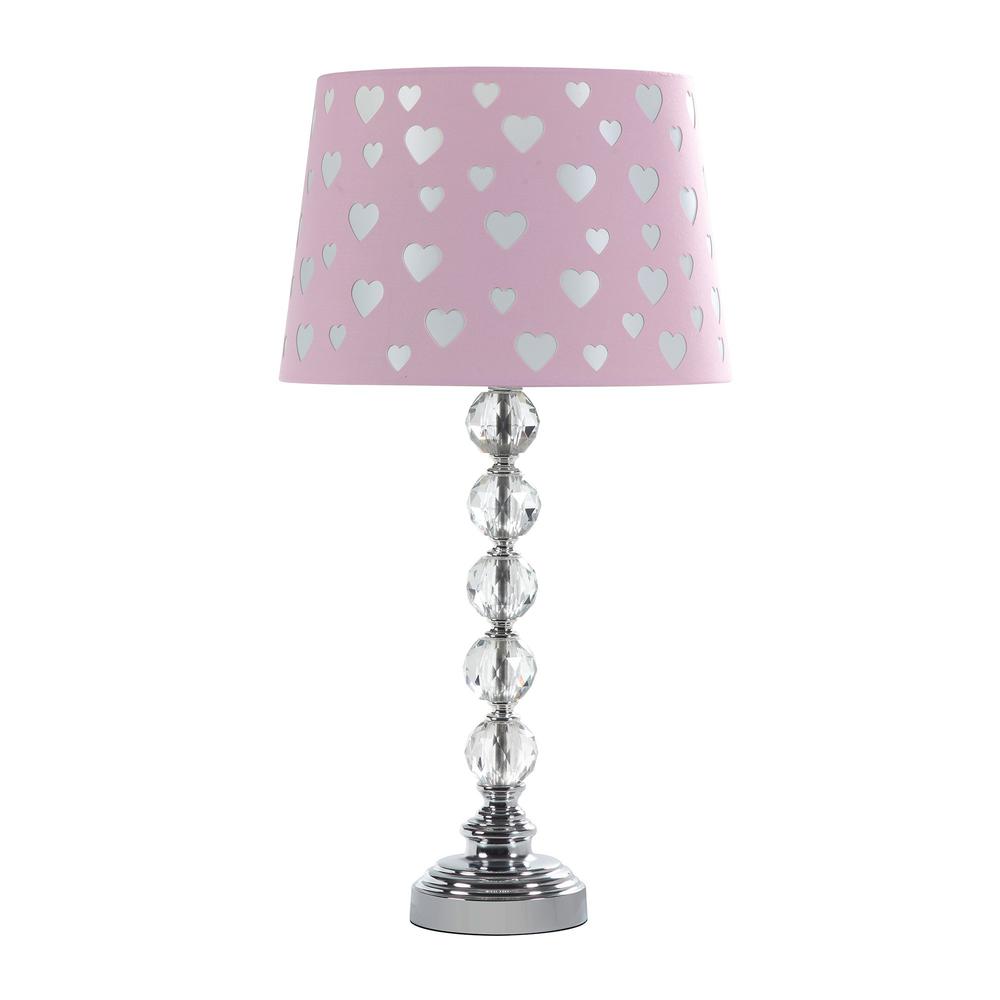 22" Crystal With Pink And White Dot Shade Table Lamp. Picture 4