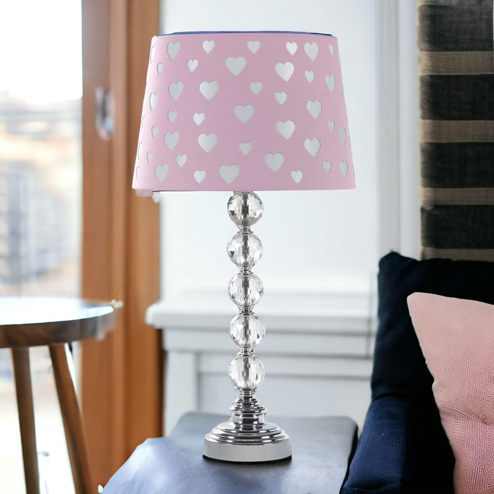 22" Crystal With Pink And White Dot Shade Table Lamp. Picture 2