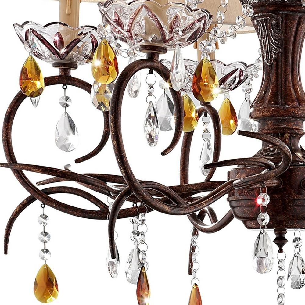 Burnished Bronze Hanging Ceiling Lamp with Clear and Amber Crystals. Picture 5