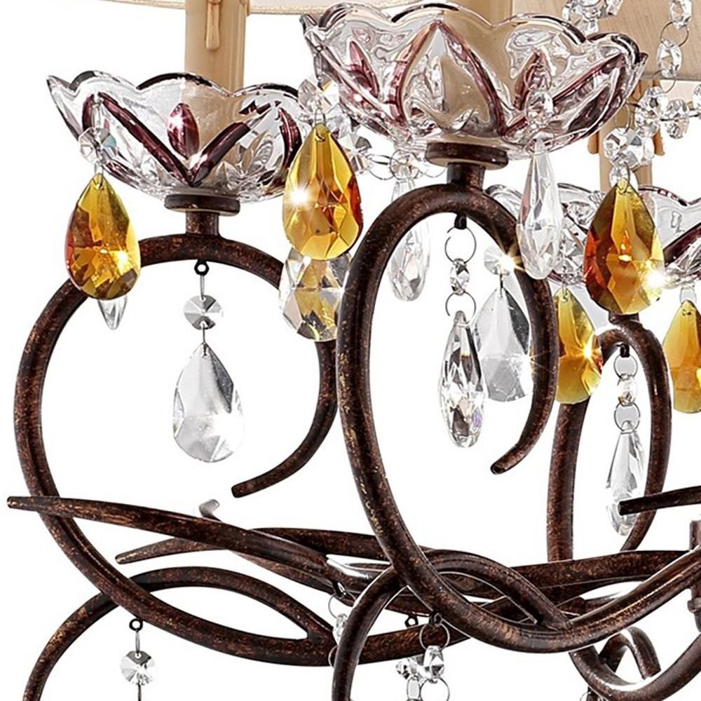 Burnished Bronze Hanging Ceiling Lamp with Clear and Amber Crystals. Picture 6