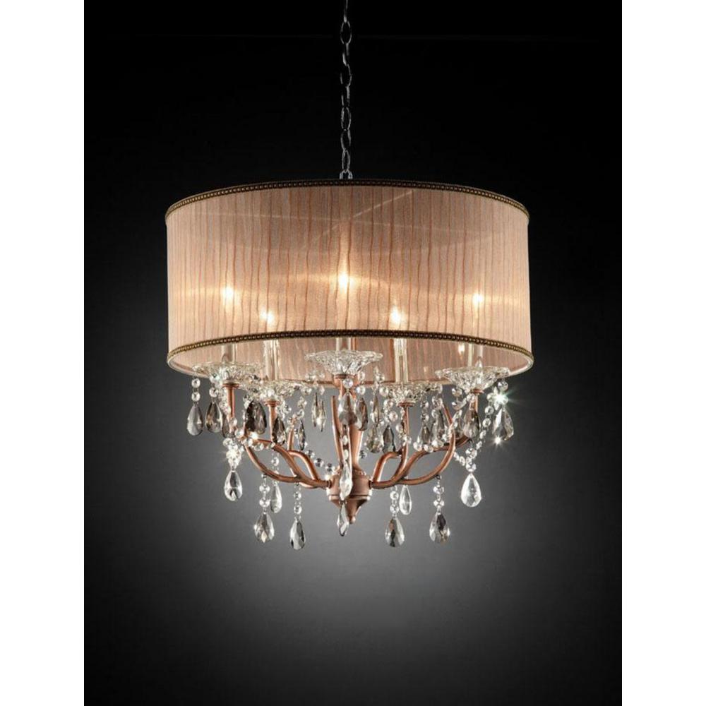 Silver and Pink Faux Crystal Hanging Chandelier Lamp. Picture 1