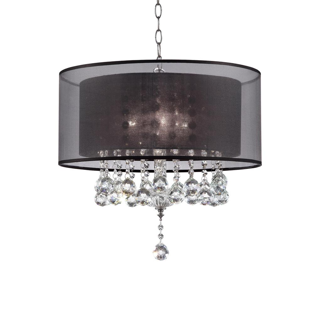 Contempo Silver Ceiling Lamp with Black Shade and Crystal Accents. Picture 1