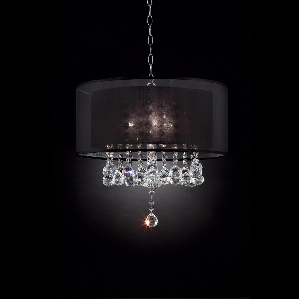 Contempo Silver Ceiling Lamp with Black Shade and Crystal Accents. Picture 2