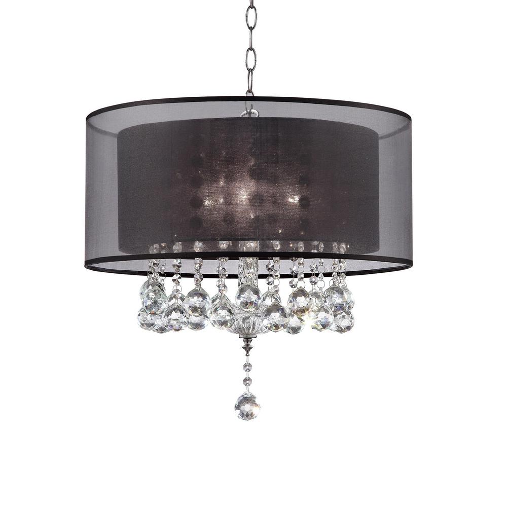 Contempo Silver Ceiling Lamp with Black Shade and Crystal Accents. Picture 4
