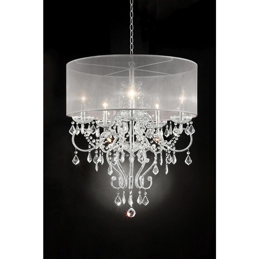 Glam Silver Faux Crystal Hanging Celing Lamp with See Thru Shade. Picture 2
