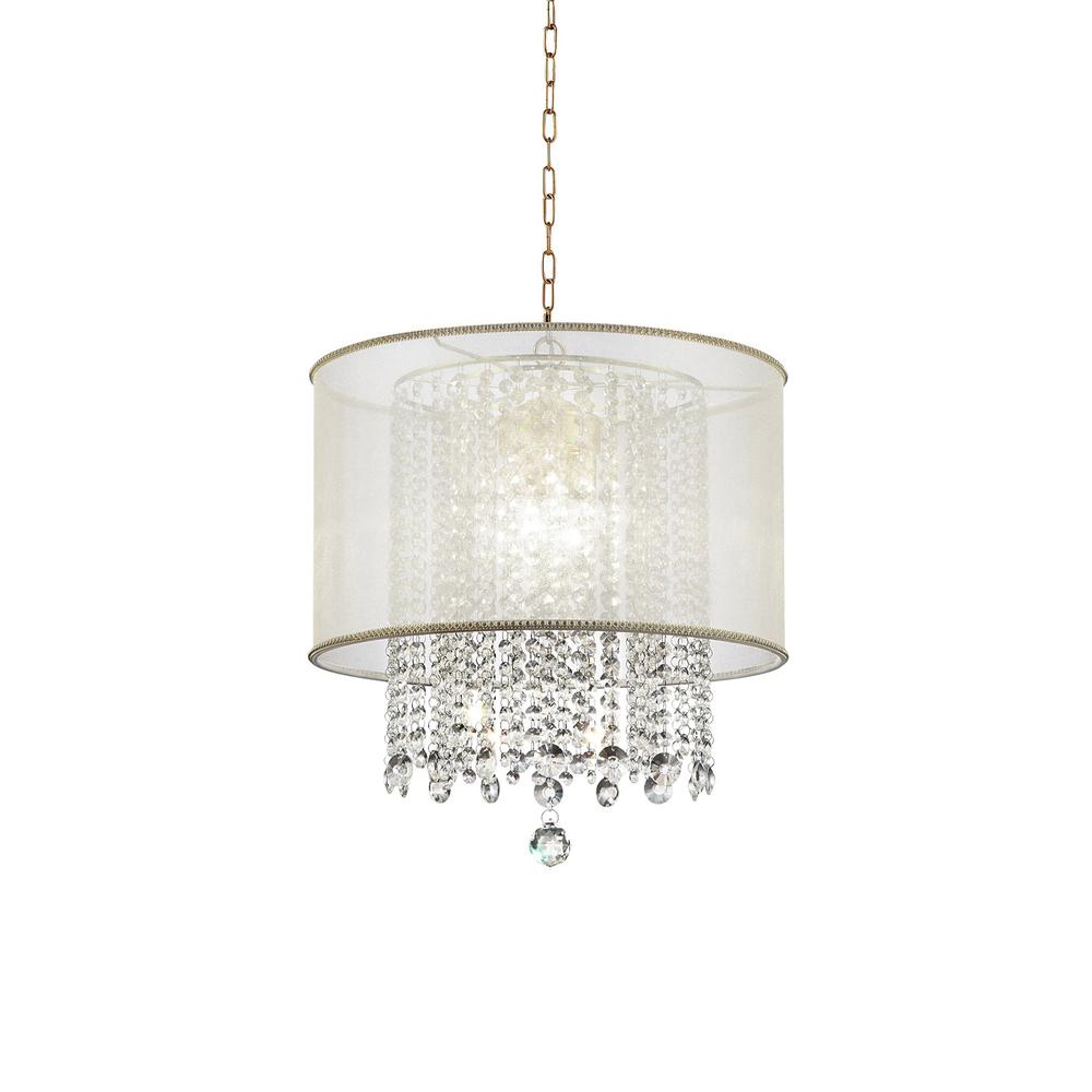 Primo Gold Finish Ceiling Lamp with Crystal Accents and White Shade. Picture 1